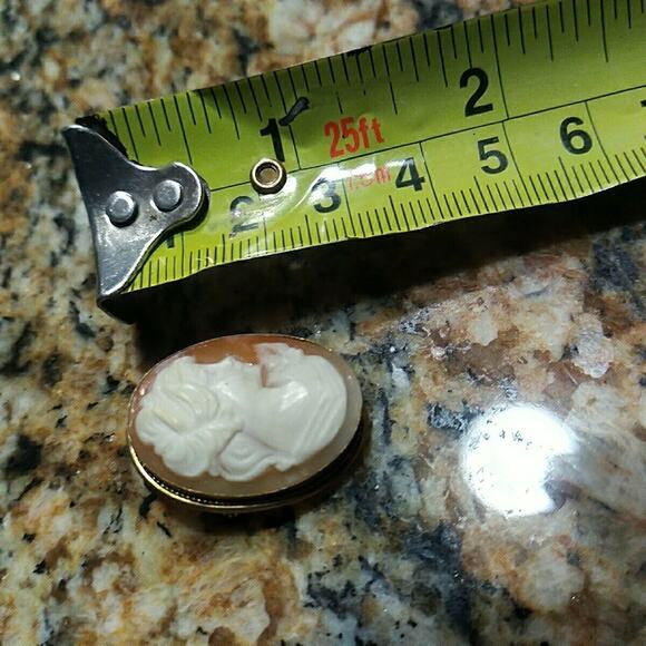 VINTAGE YELLOW GOLD SILVER 800 CARVED CAMEO RIGHT FACE BROOCH 4 GRAM PIN PENDANT - Picture 11 of 11